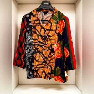 Desiguial NWT Size S Multicolor Long Adjust Sleeve Graphic Design Blouse (0587)
